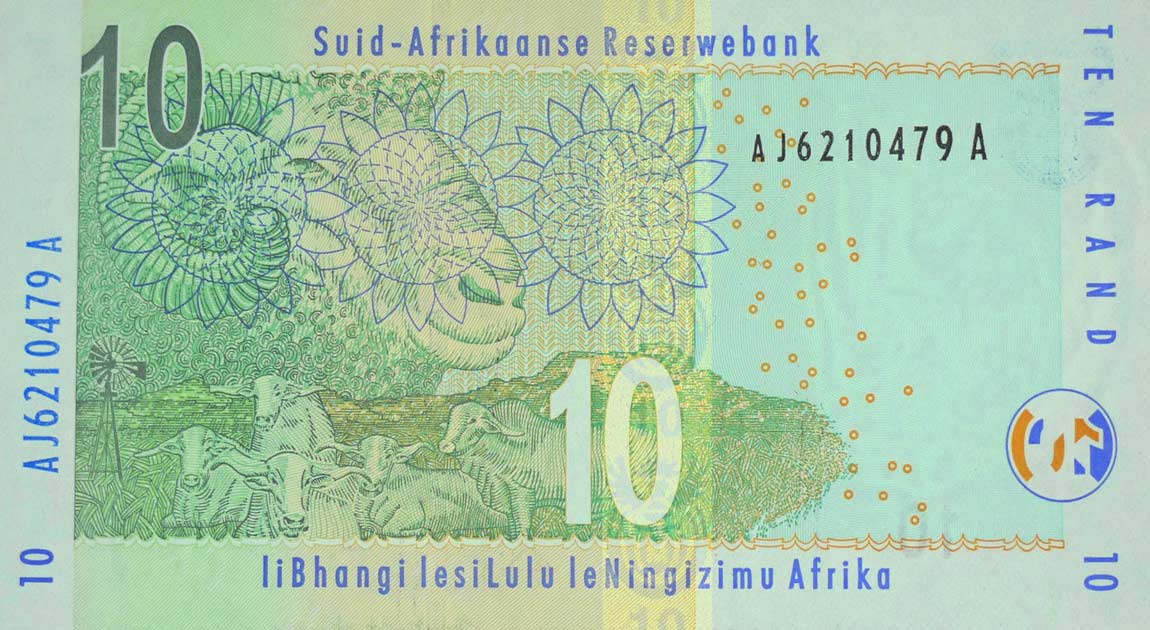 Back of South Africa p128b: 10 Rand from 2005