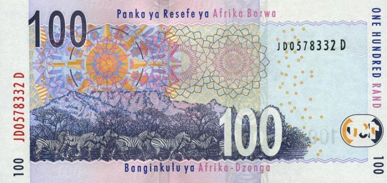 Back of South Africa p131a: 100 Rand from 2005