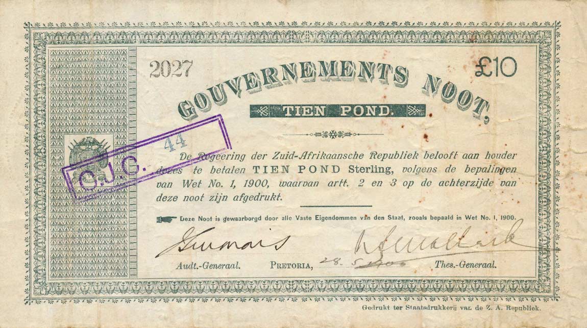 Front of South Africa p56b: 10 Pounds from 1900