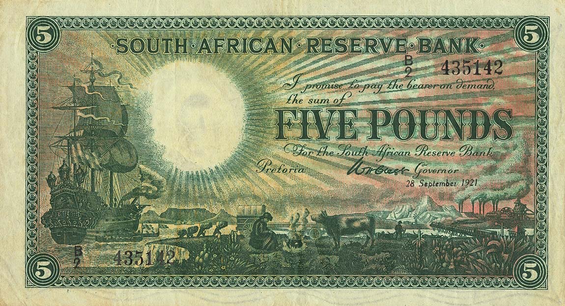 Front of South Africa p76: 5 Pounds from 1921