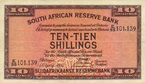 Front of South Africa p82d: 10 Shillings from 1932