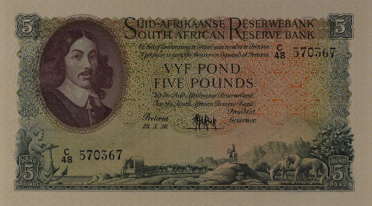 Front of South Africa p97c: 5 Pounds from 1954