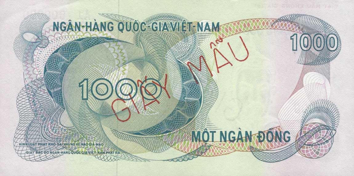 Back of Vietnam, South p29s1: 1000 Dong from 1971