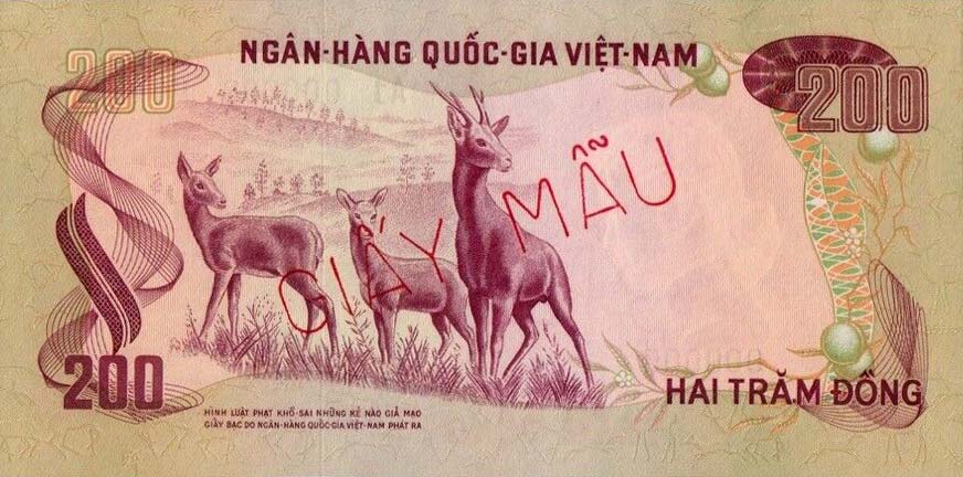 Back of Vietnam, South p32s: 200 Dong from 1972