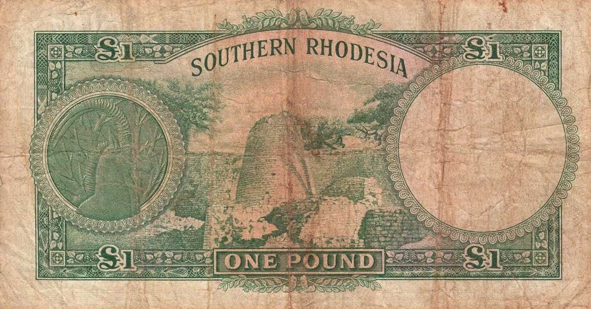 Back of Southern Rhodesia p10b: 1 Pound from 1944