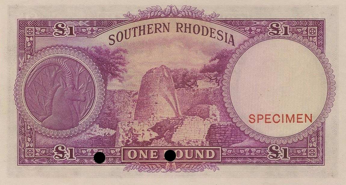 Back of Southern Rhodesia p10ct: 1 Pound from 1939