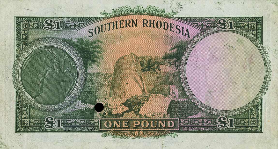 Back of Southern Rhodesia p10s: 1 Pound from 1939