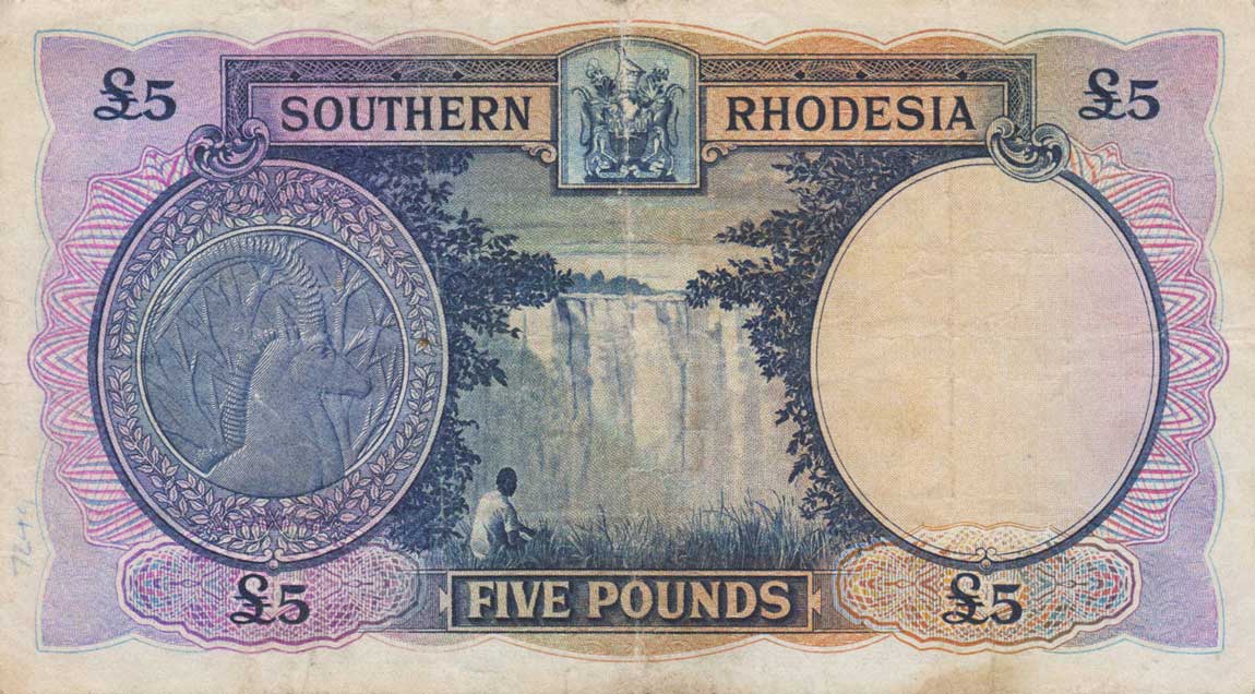 Back of Southern Rhodesia p11g: 5 Pounds from 1952