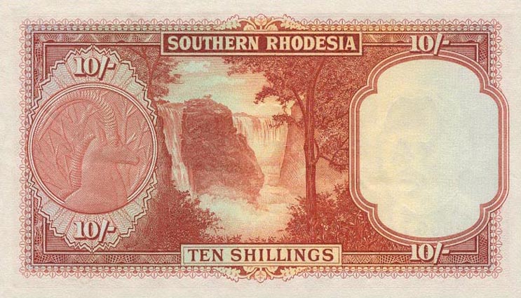 Back of Southern Rhodesia p12b: 10 Shillings from 1953