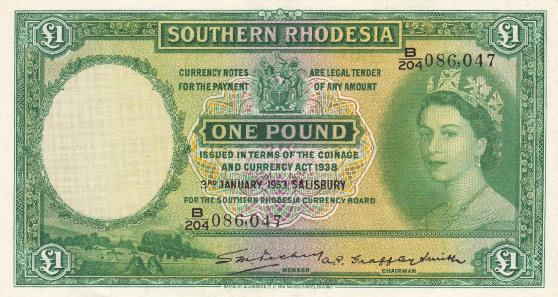 Front of Southern Rhodesia p13b: 1 Pound from 1953