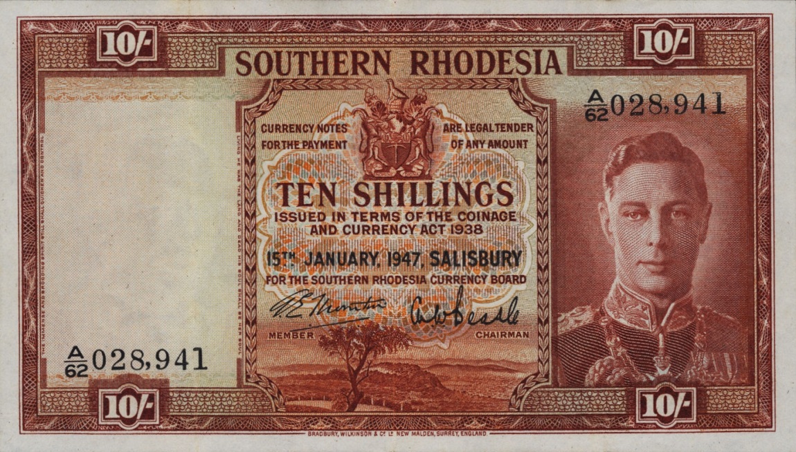 Front of Southern Rhodesia p9c: 10 Shillings from 1945