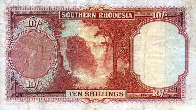Back of Southern Rhodesia p9f: 10 Shillings from 1950