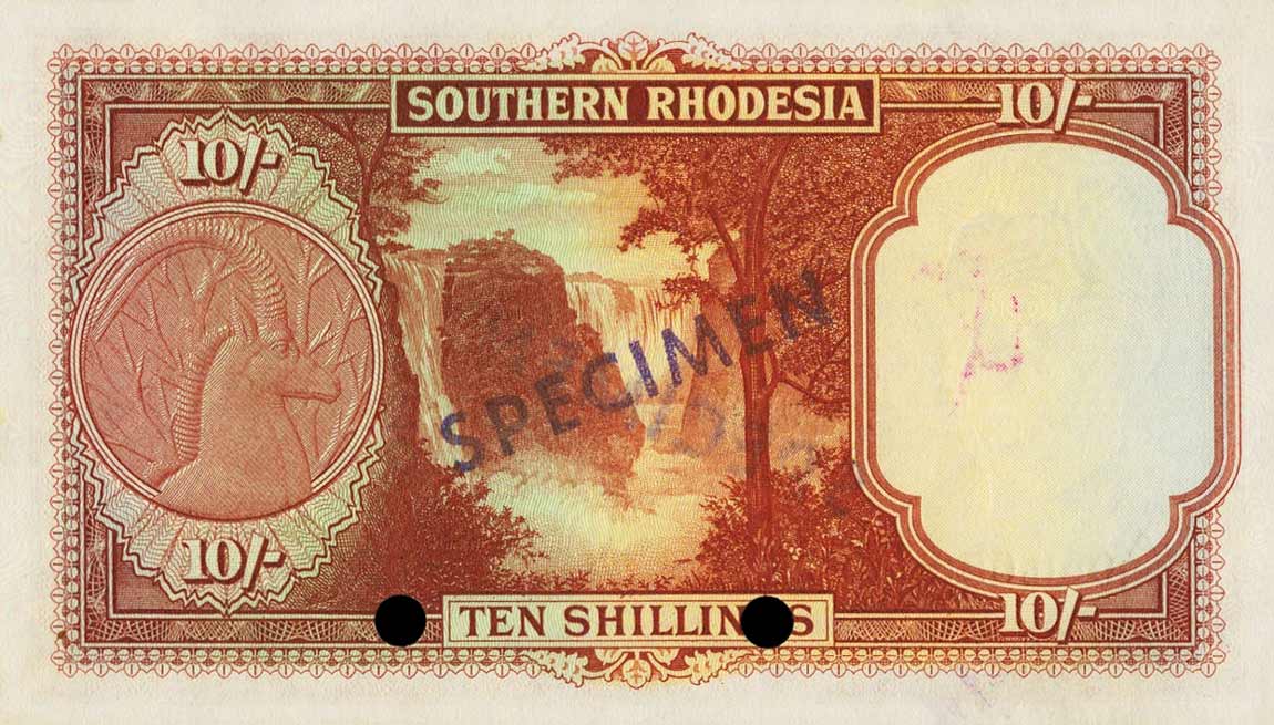 Back of Southern Rhodesia p9s: 10 Shillings from 1939