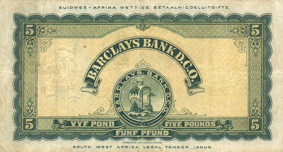 Back of Southwest Africa p6a: 5 Pounds from 1954