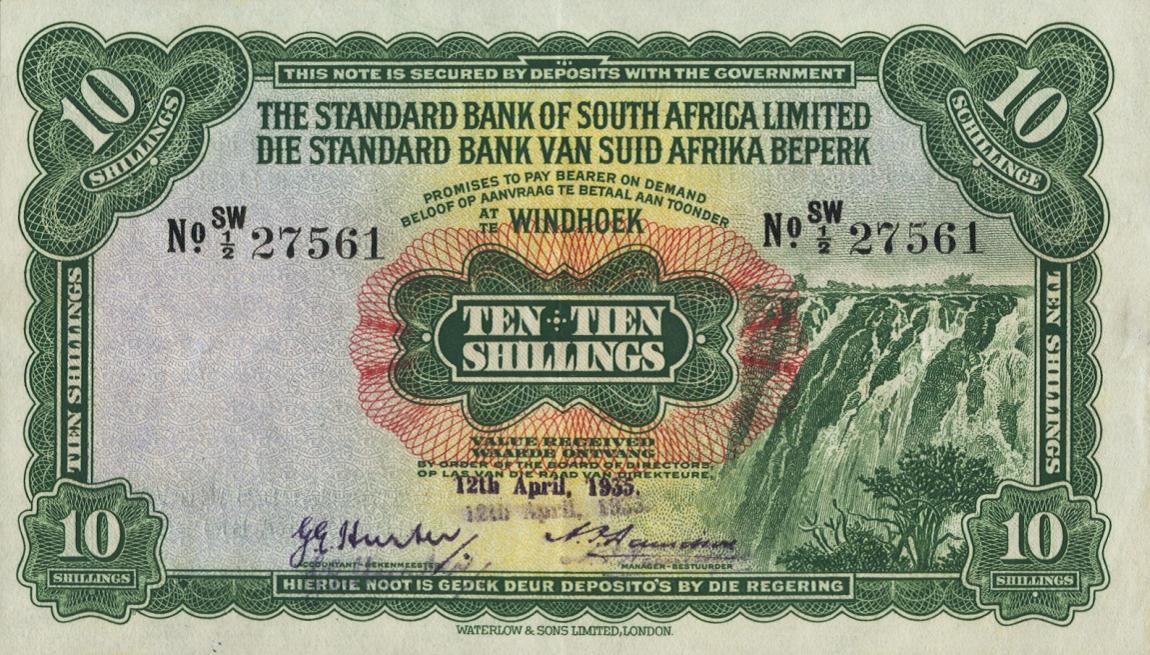 Front of Southwest Africa p7a: 10 Shillings from 1931