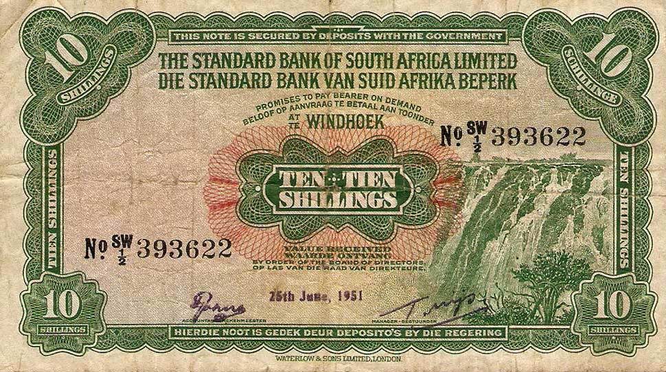 Front of Southwest Africa p7c: 10 Shillings from 1945