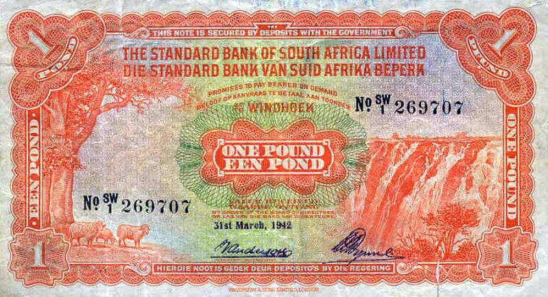 Front of Southwest Africa p8b: 1 Pound from 1938