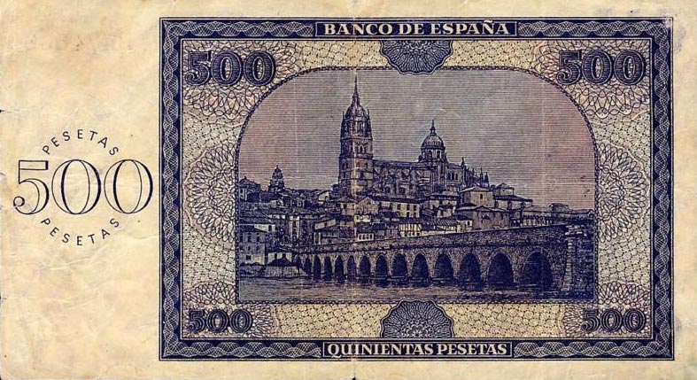 Back of Spain p102a: 500 Pesetas from 1936