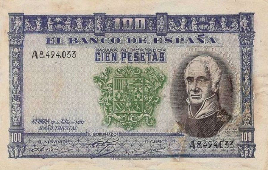 Front of Spain p106C: 100 Pesetas from 1937