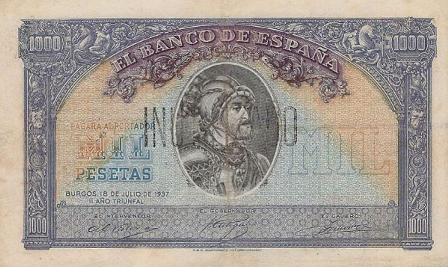 Front of Spain p106E: 1000 Pesetas from 1937