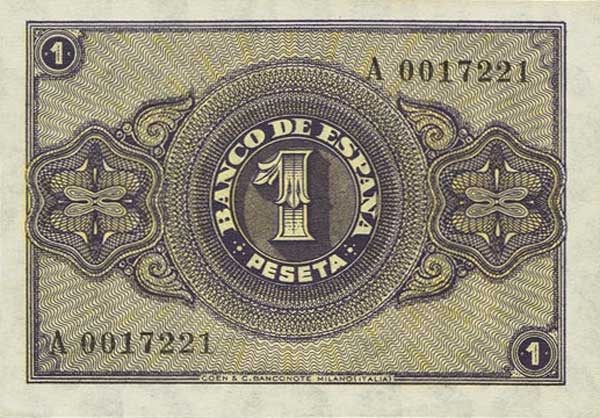 Back of Spain p107a: 1 Peseta from 1938