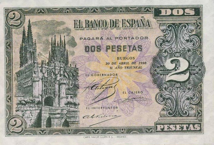 Front of Spain p109a: 2 Pesetas from 1938