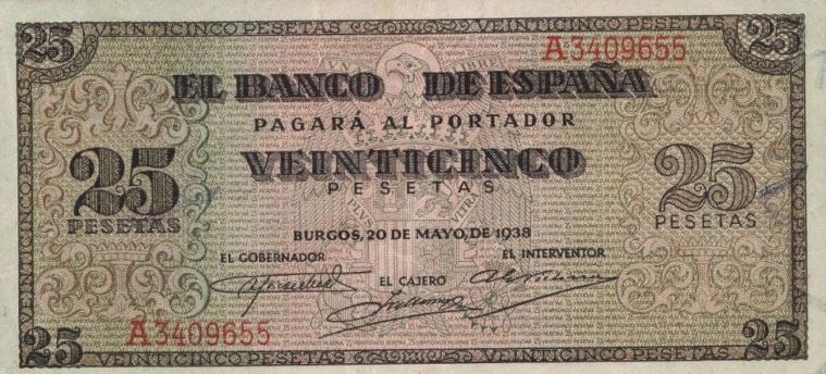 Front of Spain p111a: 25 Pesetas from 1938