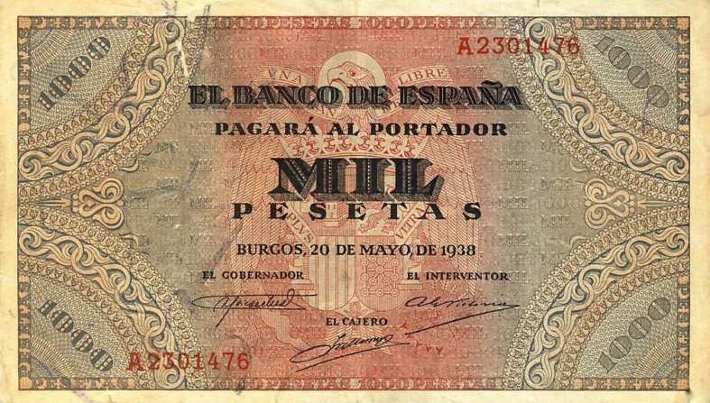 Front of Spain p115a: 1000 Pesetas from 1938