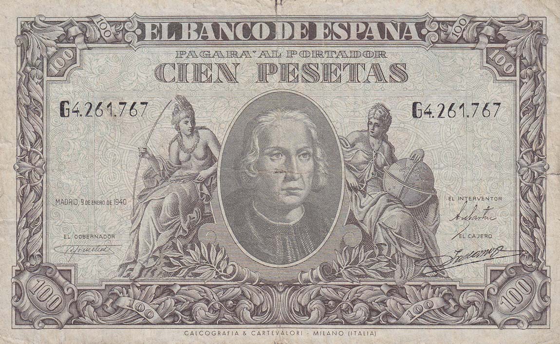 Front of Spain p118a: 100 Pesetas from 1940