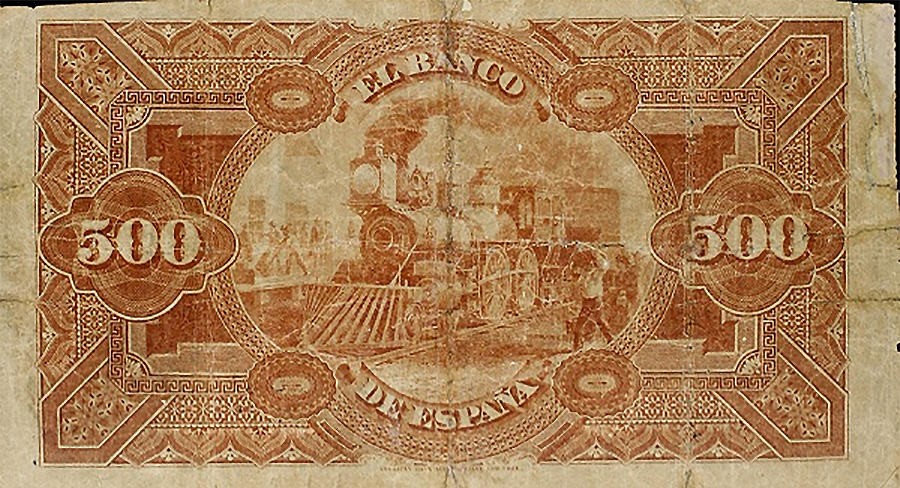 Back of Spain p12: 500 Pesetas from 1876