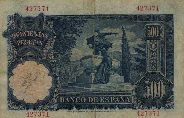 Back of Spain p142a: 500 Pesetas from 1951