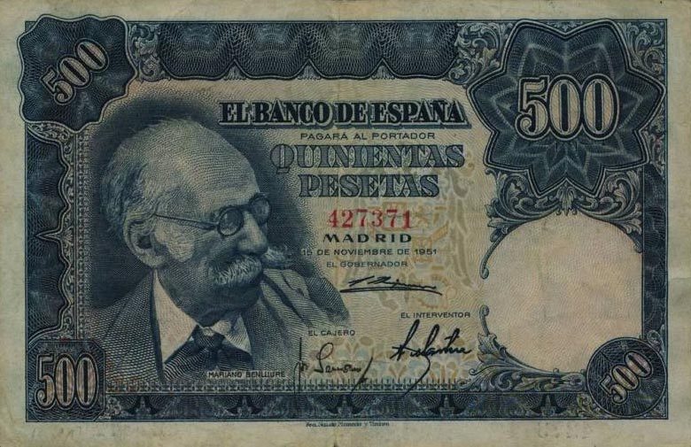 Front of Spain p142a: 500 Pesetas from 1951
