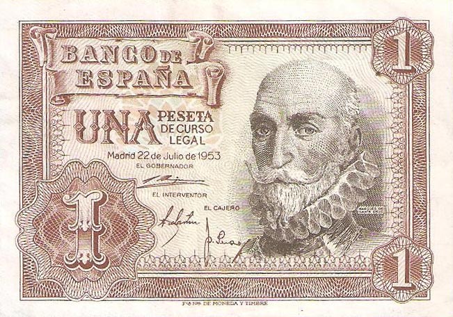 Front of Spain p144a: 1 Peseta from 1953