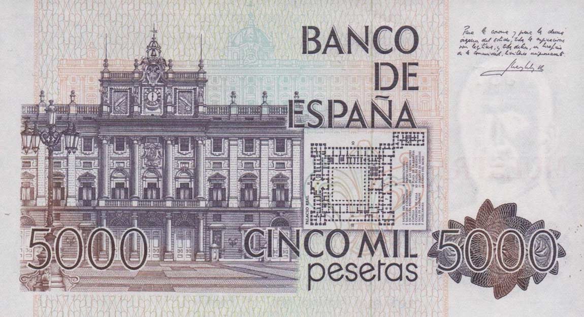 Back of Spain p160s: 5000 Pesetas from 1979