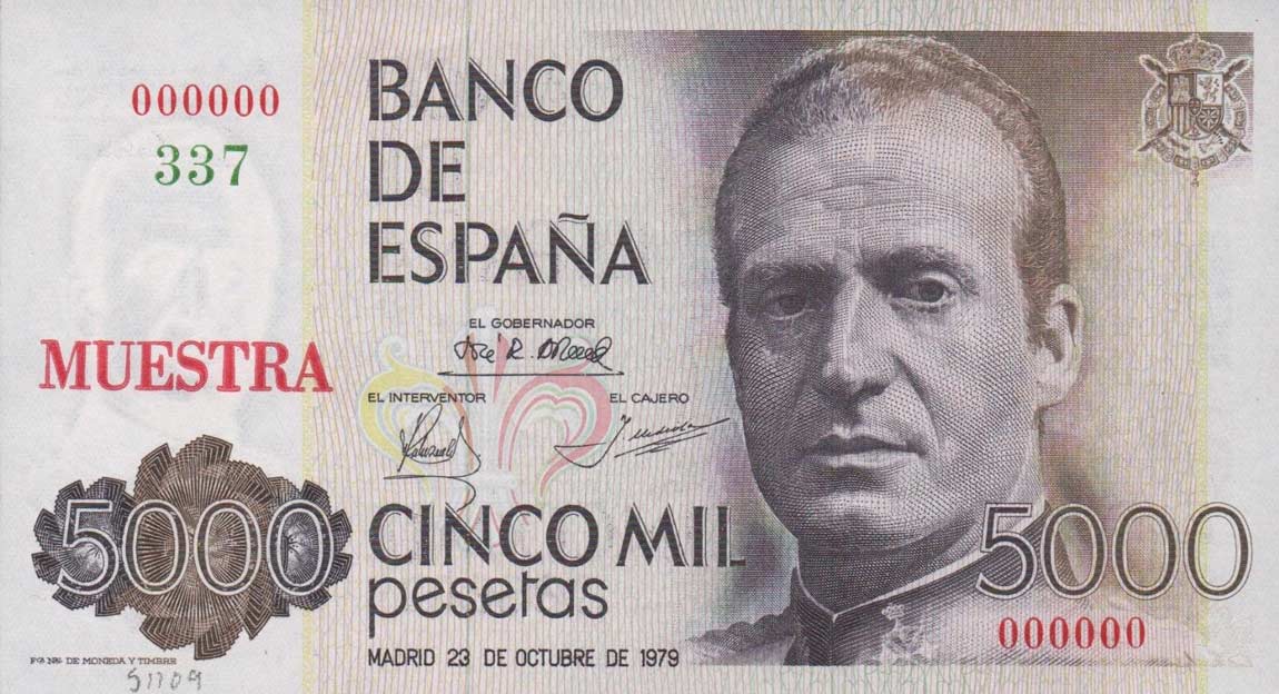 Front of Spain p160s: 5000 Pesetas from 1979
