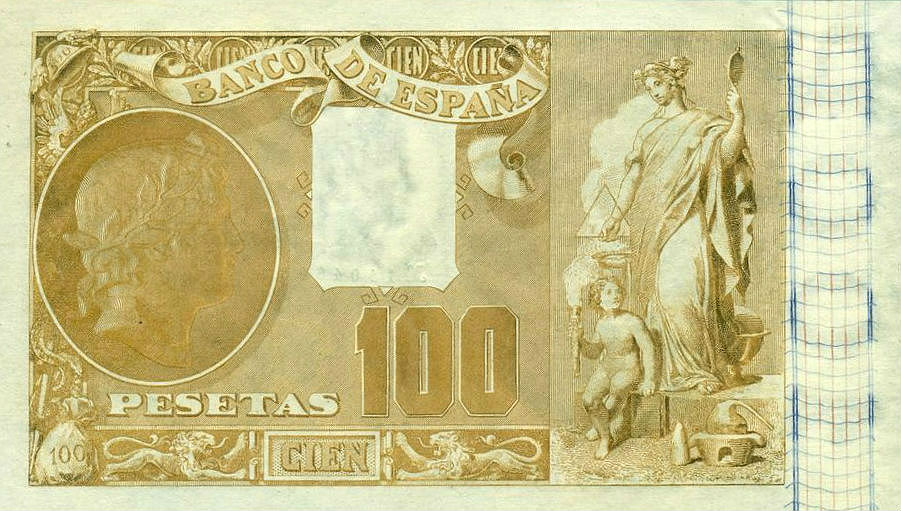 Back of Spain p48: 100 Pesetas from 1898