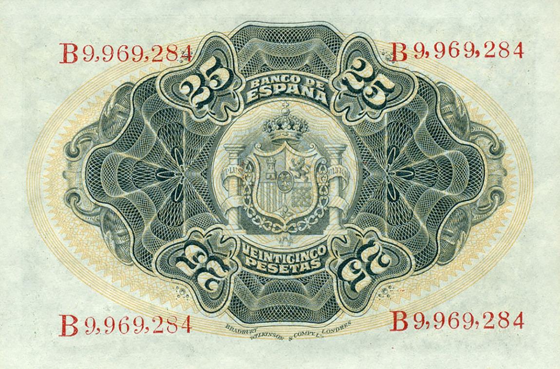 Back of Spain p57a: 25 Pesetas from 1906