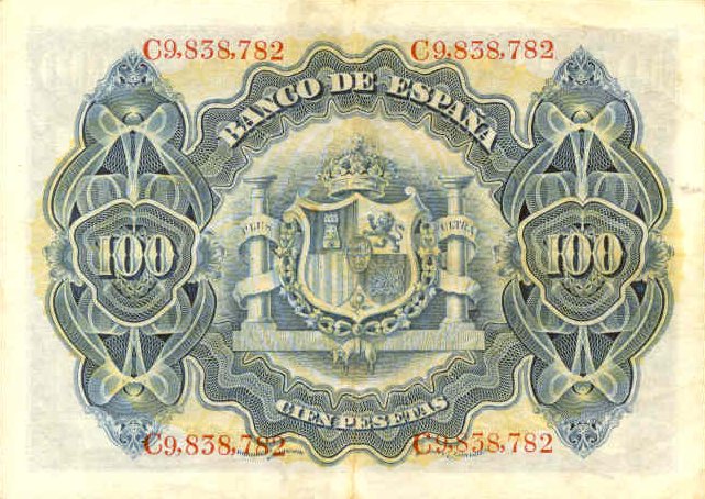 Back of Spain p59a: 100 Pesetas from 1906