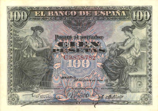 Front of Spain p59a: 100 Pesetas from 1906