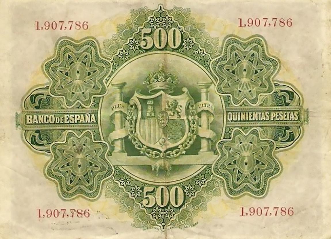 Back of Spain p60a: 500 Pesetas from 1907