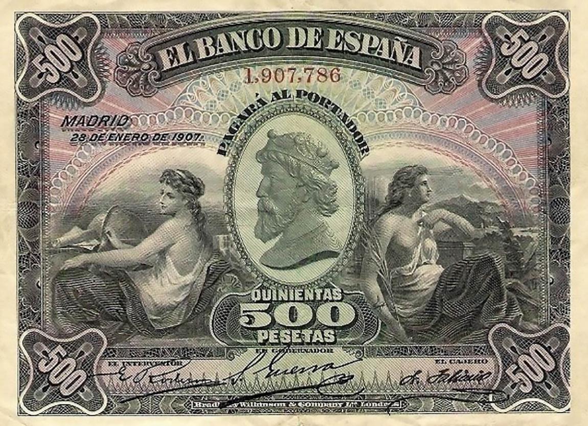 Front of Spain p60a: 500 Pesetas from 1907