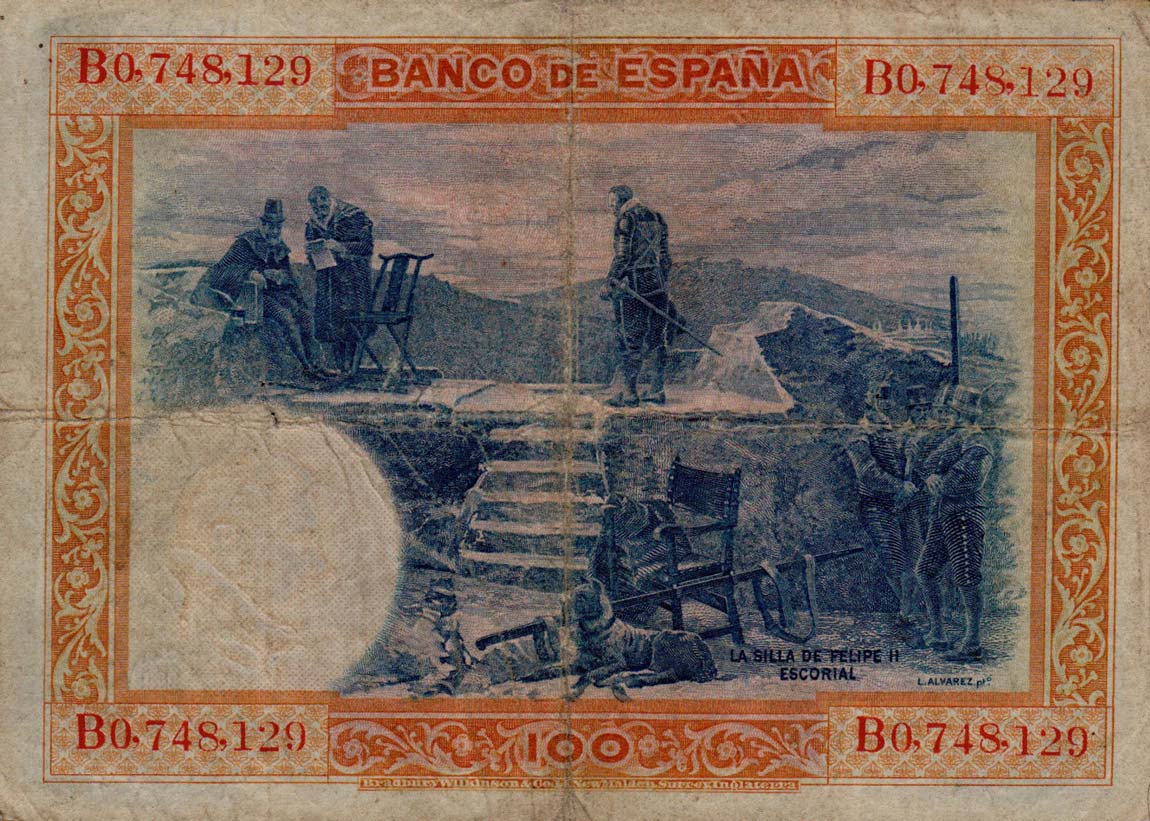 Back of Spain p69a: 100 Pesetas from 1925
