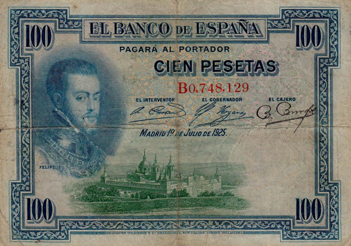 Front of Spain p69a: 100 Pesetas from 1925