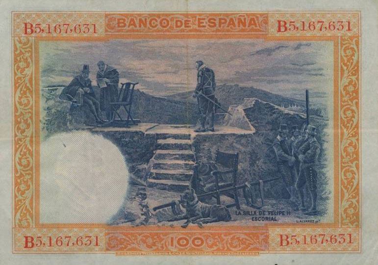 Back of Spain p69b: 100 Pesetas from 1931