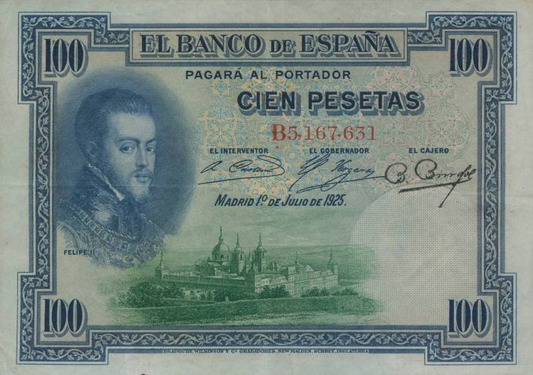 Front of Spain p69b: 100 Pesetas from 1931