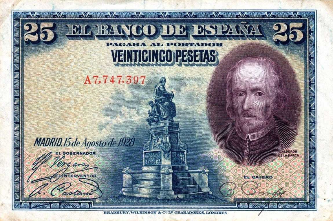Front of Spain p74a: 25 Pesetas from 1928