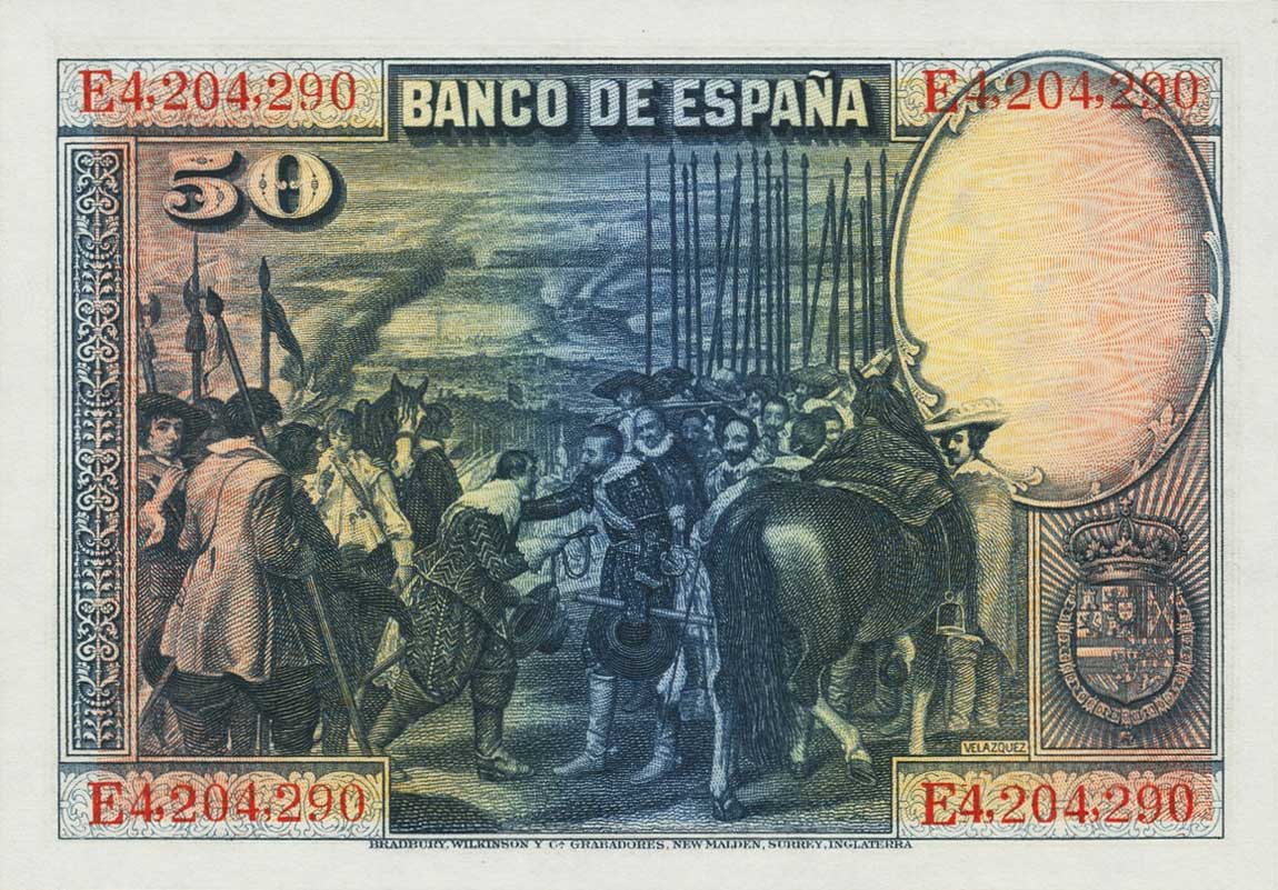 Back of Spain p75c: 50 Pesetas from 1928