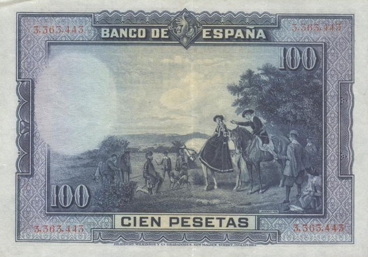 Back of Spain p76a: 100 Pesetas from 1928