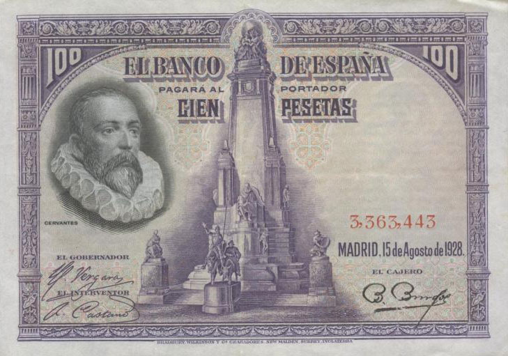 Front of Spain p76a: 100 Pesetas from 1928