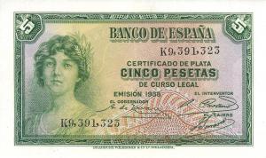 Gallery image for Spain p85a: 5 Pesetas from 1935